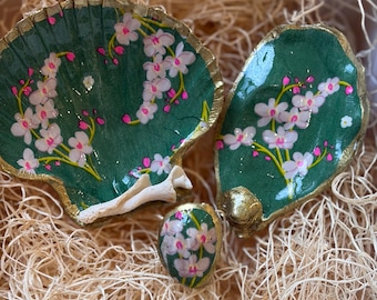 Cadeauset oesterschelpen 'The Orchid Tide Collection' | Sieradenschaal, snuisterijschaal en wijnflesstopper | Luxe kustcadeau