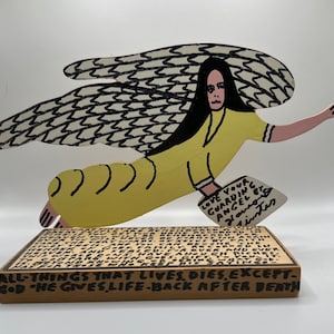 Reverend Howard Finster original 1991 wood cut out guardian angel