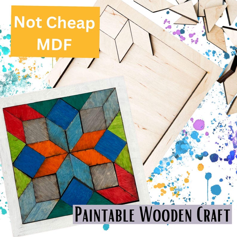 Blank Barn Quilt Puzzle Quilted Wood Blocks | Woodcraft Quilting Kits | Paintable Quilts Art | Wooden Patchwork Mini Signs | Handmade Puzzle