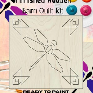 Dragonfly Barn Quilt Pattern: DIY Craft Kit for Adults | Craft Kit for Adults | Quilted Wood Blocks Stencils Preprinted