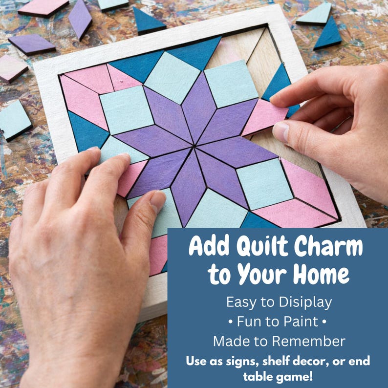 Blank Barn Quilt Puzzle Quilted Wood Blocks | Woodcraft Quilting Kits | Paintable Quilts Art | Wooden Patchwork Mini Signs | Handmade Puzzle
