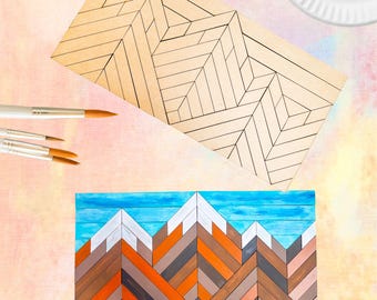 Mountain Wooden Wall Art: Unfinished DIY Craft Kit | 4 Peaks Mountain Silhouette Paint Kit | National Park Cabin Wooden Unfinished Decor