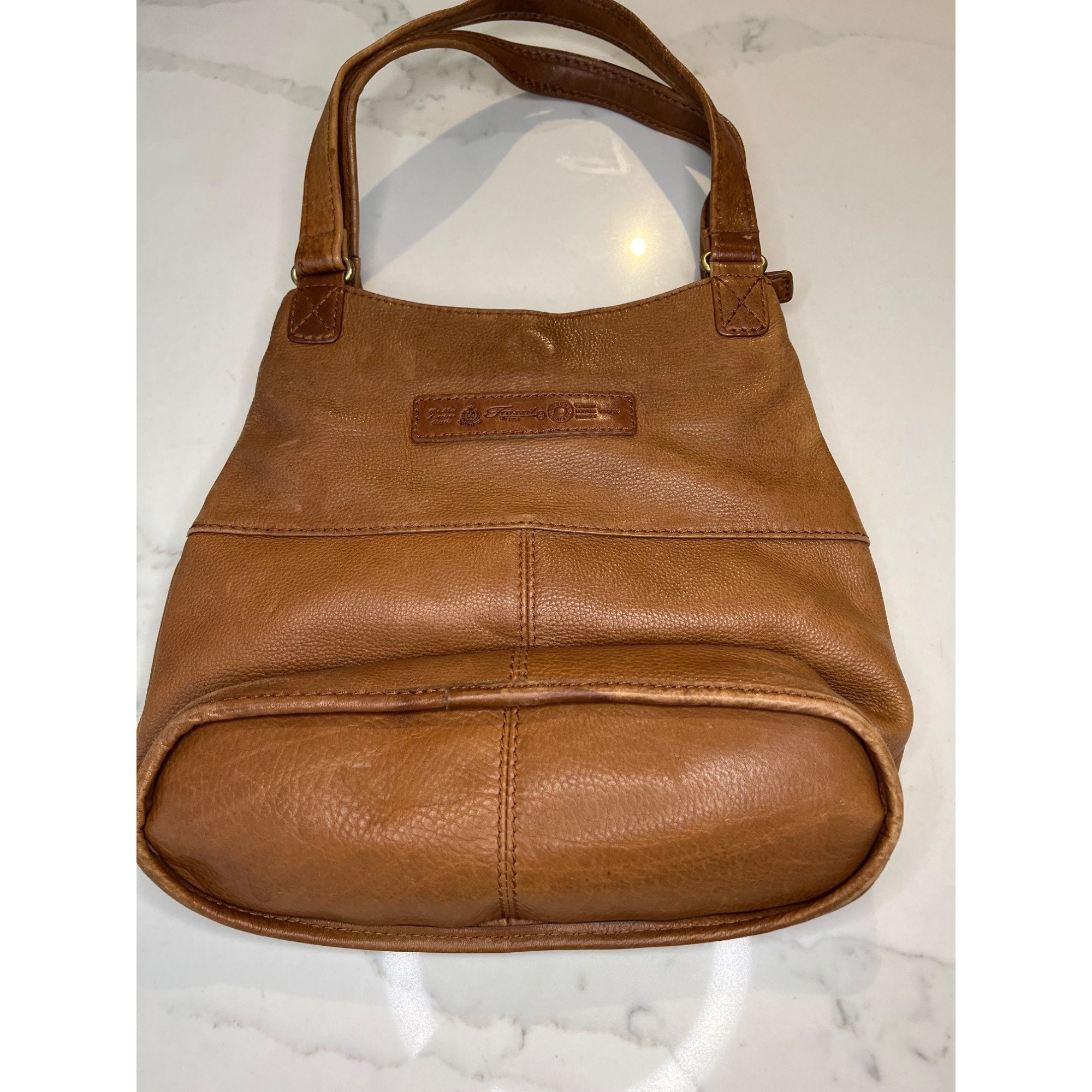 Vintage Fossil 1954 Honey Brown Cognac Pebbled Leather Vintage Fossil 1954 Honey Brown Cognac Pebbled Leather