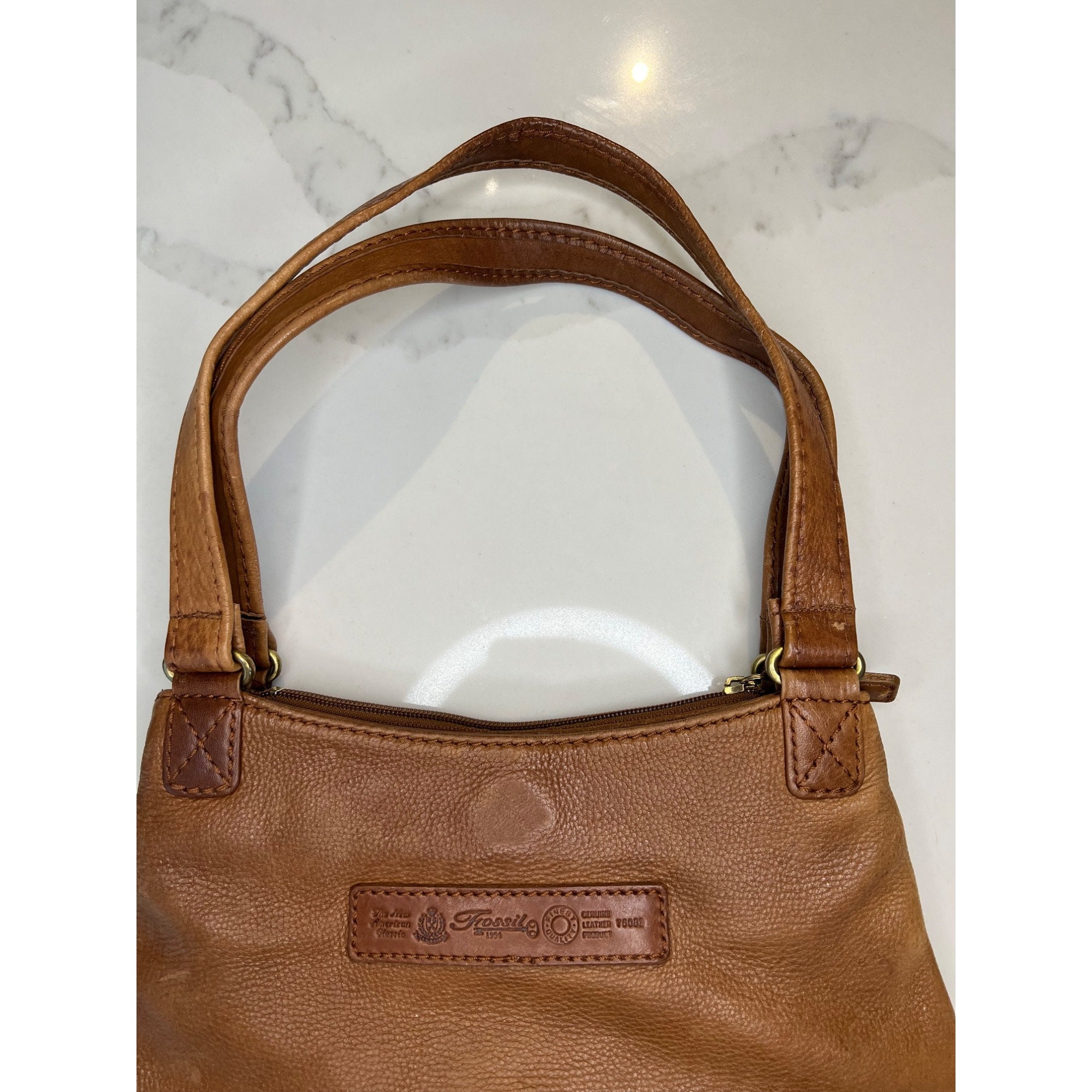 Vintage Fossil 1954 Honey Brown Cognac Pebbled Leather Satchel Shoulder Bag 75082 Etsy Ireland