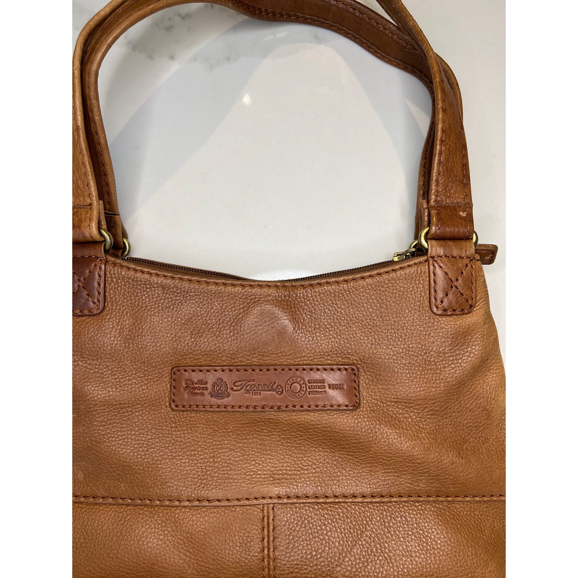 Vintage Fossil 1954 Honey Brown Cognac Pebbled Leather Vintage Fossil 1954 Honey Brown Cognac Pebbled Leather