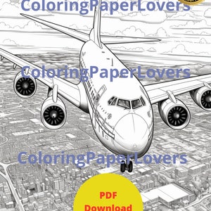 Airplane lovers - 10 Premium Coloring Page | Printable Adult Coloring Pages Book Download Grayscale Illustration PDF ZIP