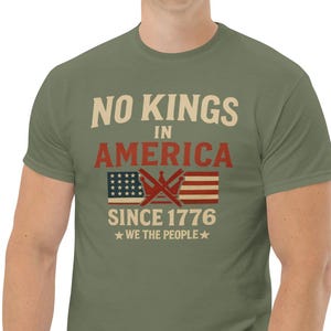 No Kings in America Vintage Flag & Crown T-Shirt | Patriotic Independence Day Tee Since 1776