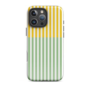 Retro Striped iPhone Case | Yellow & Green Vertical Stripe Phone Cover | 70s Aesthetic iPhone 15 14 13 12 11 Pro Max Case | Colour Block