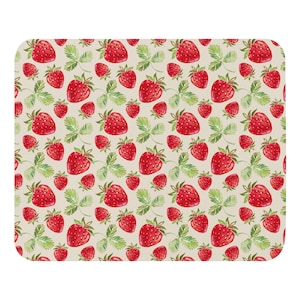 Strawberry Mouse Pad | Watercolour Fruit Desk Mat | Cute Red Berry Pattern Mousepad | Summer Aesthetic Gift for Her