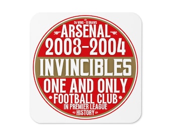 May include: A red and gold circular design with the text "Arsenal 2003-2004 Invincibles One and Only Football Club in Premier League History".