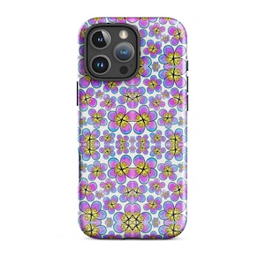 Psychedelische Blumen Tough iPhone Case | Bunte Trippy 60er Jahre Ästhetische Handyhülle | Groovy Schutzhülle | Funky Geschenk für Sie