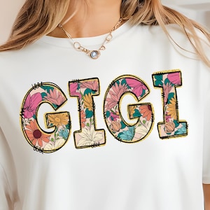 Cute Floral Gigi PNG | Glitter Gigi Design Digital Download File | Grandma Flower Sublimation for Print PNG