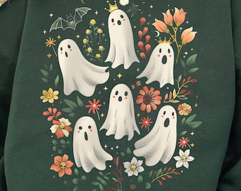 Boho Floral Ghost PNG, Vintage Spooky Season Fall Design, Halloween Digital File