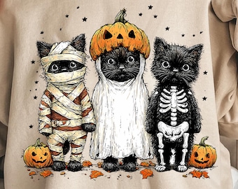Sweet Ghost With Cat PNG, Spooky Black Cat Design, Halloween Digital Download