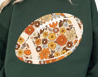 Floral Football PNG, Autumn Boho Football Mom Design, Game Day Fall Vibes