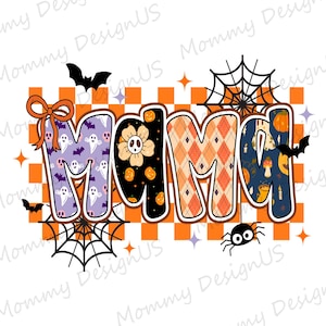 Coquette Mama Halloween PNG, Checkered Fall Mom Design, Spooky Season Autumn Digital Download