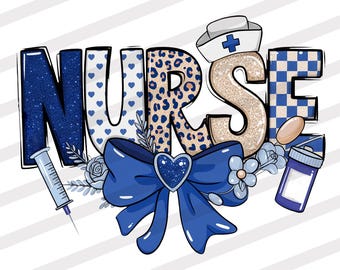 Blue Nurse PNG | Preppy Coquette Nurse Life Digital Download File | Leopard Medical Design Sublimation for Print