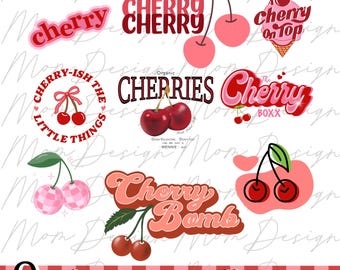 Cherry Bundle Design PNG | Retro Summer Cherries Sublimation for Print PNG | Cherry Bow Png | Cherry Bomb PNG | Digital Download File
