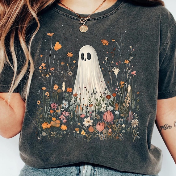 Wildflowers Ghost PNG | Boho Floral Halloween | Vintage Fall Spooky Season Sublimation Design