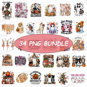 Trendy Halloween PNG Bundle, Fall Vibes Pumpkin Design, Spooky Season Digital