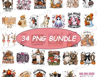 Trendy Halloween PNG Bundle, Fall Vibes Pumpkin Design, Spooky Season Digital