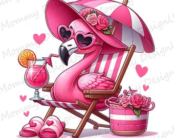 Funny Pink Flamingo PNG, Cool Beach Tropical Design, Trendy Summer Girly Digital File