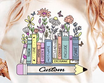 Custom Teacher Books PNG | Floral School Books Design | Personalized Teacher Digital File