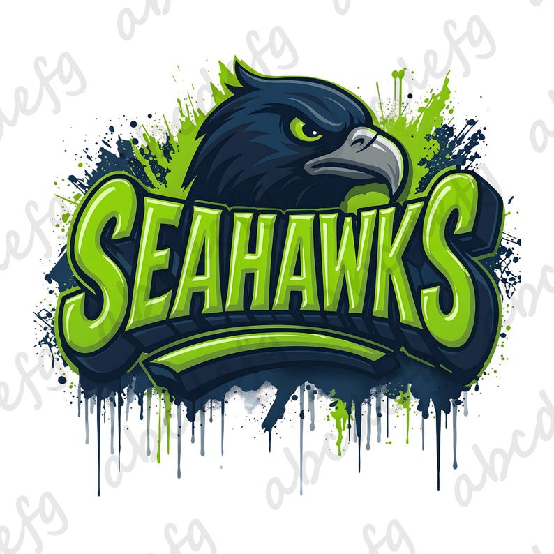 Seahawls Lettering Seahawks Mascot PNG, Neon Green Blue Football Team Design, Game Day ...