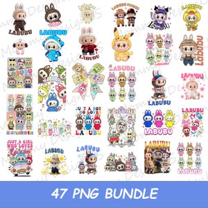 Kawaii Labubu Bundle PNG | Cute Cartoon Monster Doll Cliparts Digital Download | Trendy Sublimation Art Pack