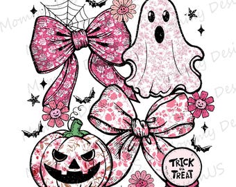 Retro Pink Coquette Ghost PNG, Trick Or Treat Pumpkin Design, Boo Spooky Season