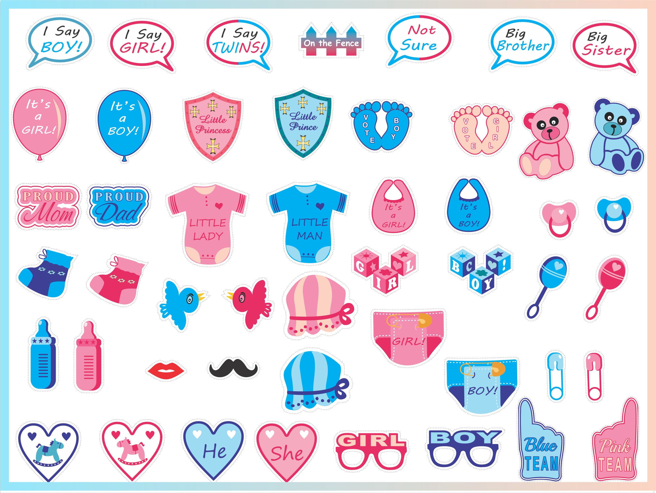 Printable Gender Reveal Party Photo Booth Props DIY Print and - Etsy