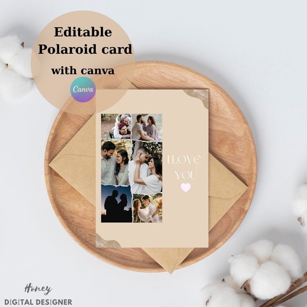 personalized Digital polaroid card | valentine day Card Template | digital printable polaroid photo card | Love polaroid card