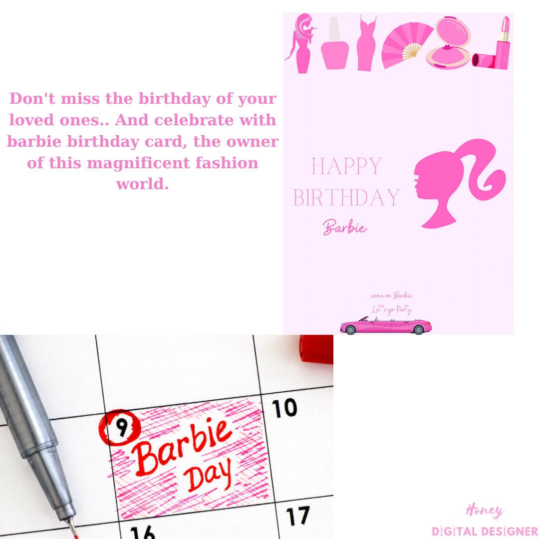 Barbie Birthday Card : Pink Happy Birthday Card Printable - Etsy