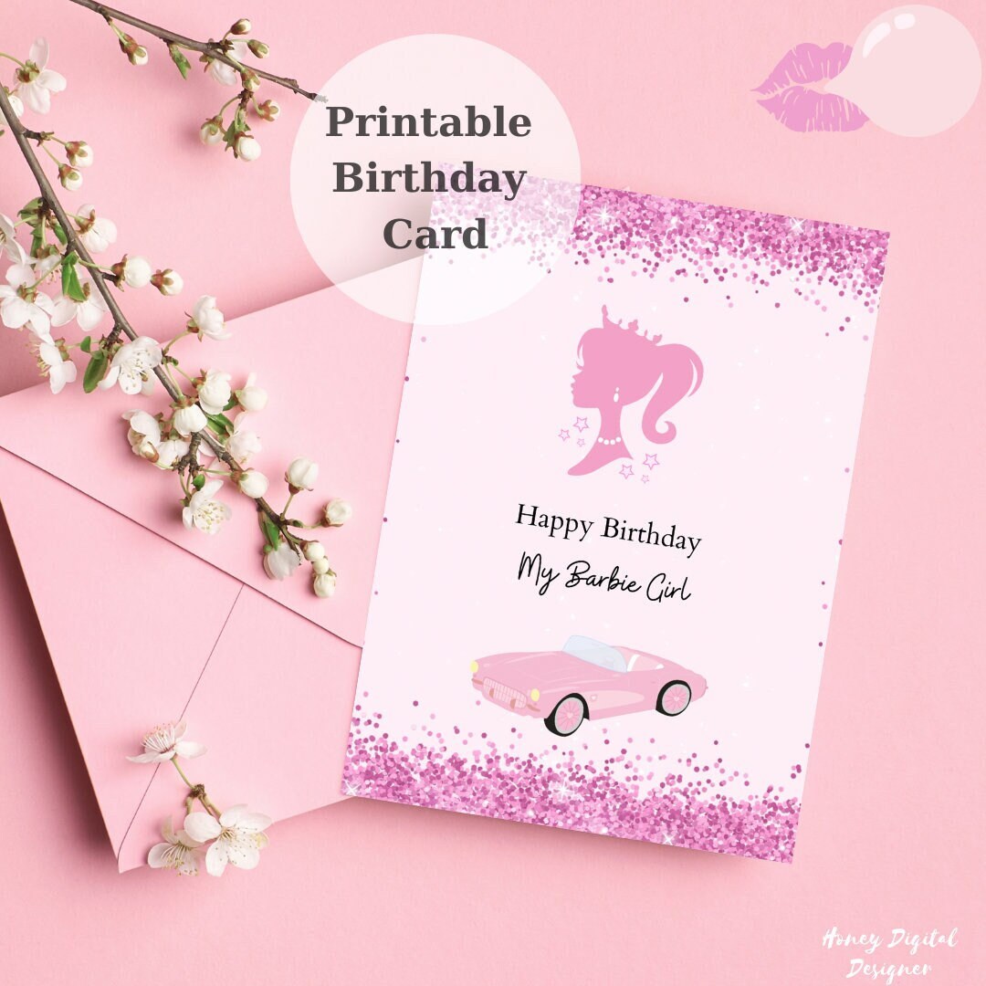 Barbie Birthday Card Pink Happy Birthday Card Printable - Etsy