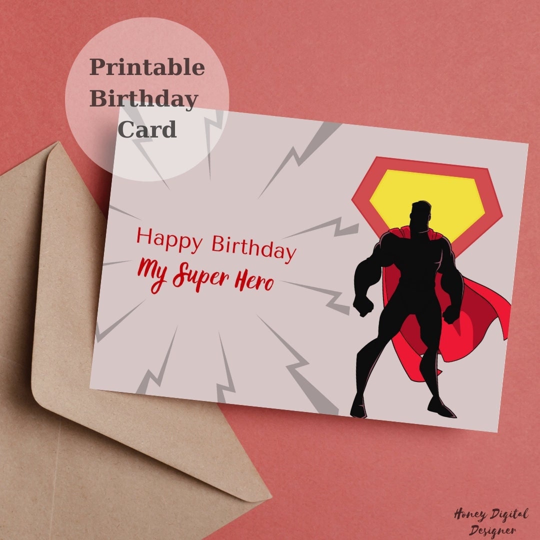 Printable Super Hero Birthday Card Birthday Card for - Etsy