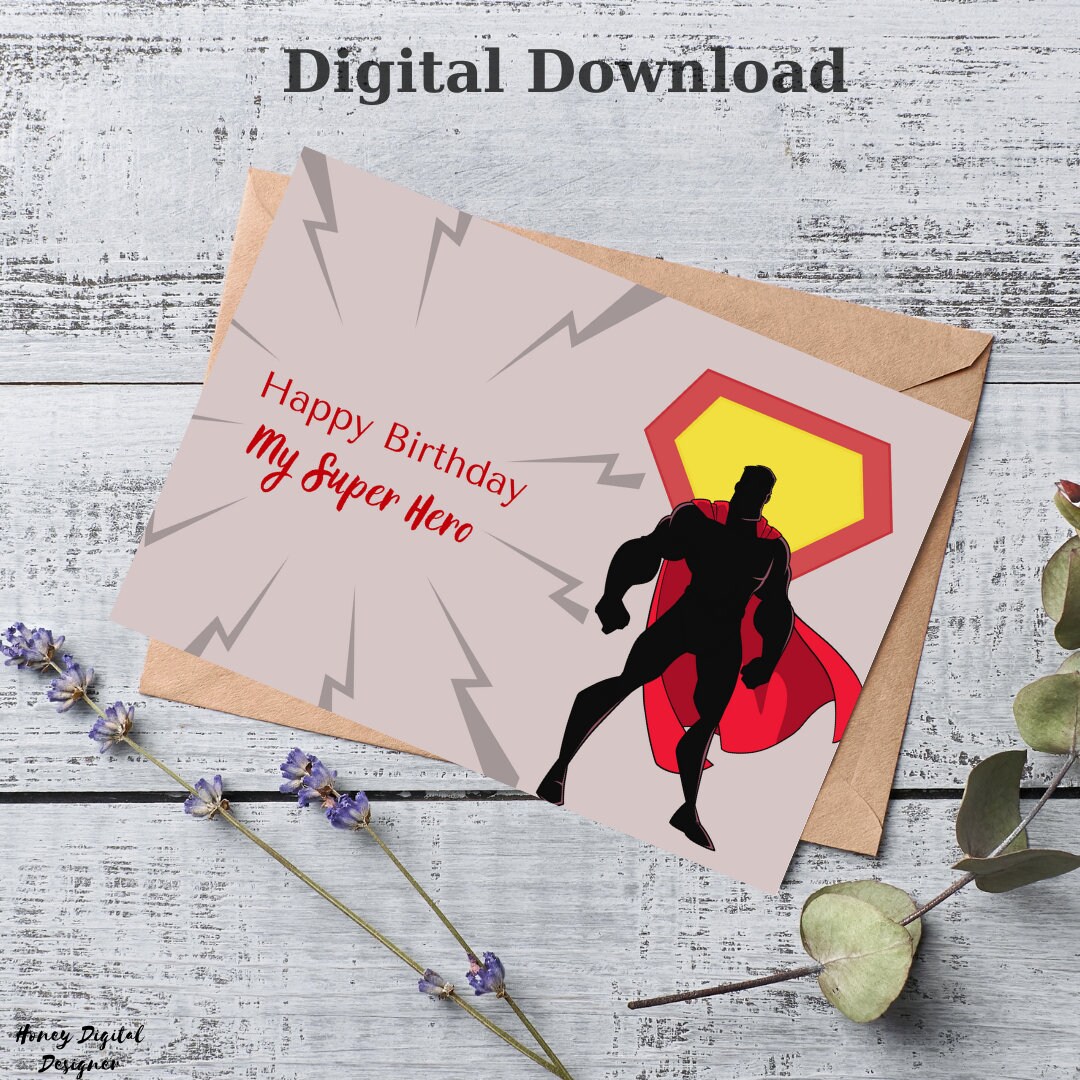 Printable Super Hero Birthday Card Birthday Card for - Etsy
