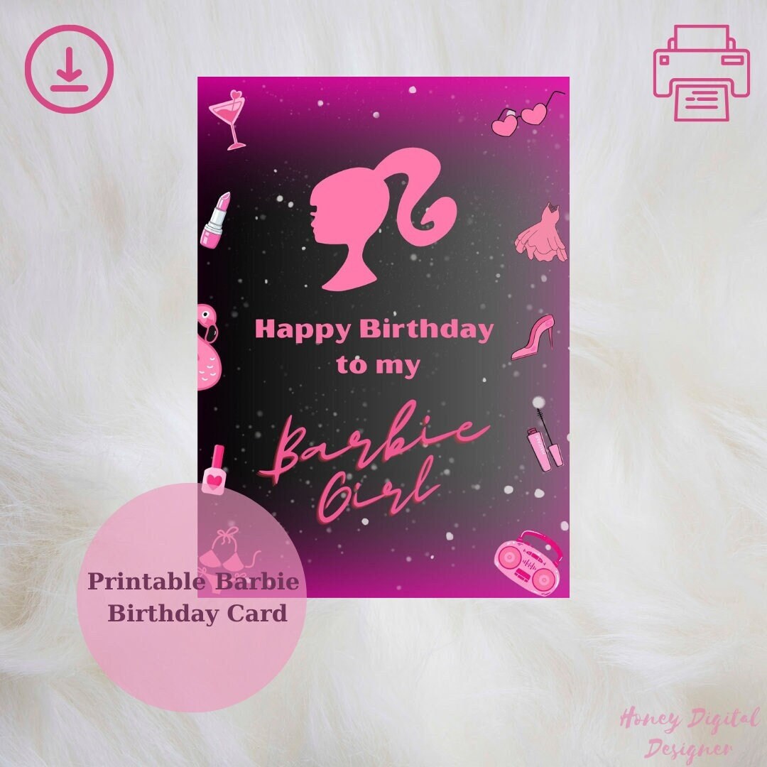 Barbie Birthday Card Printable Card for Girl Happy - Etsy