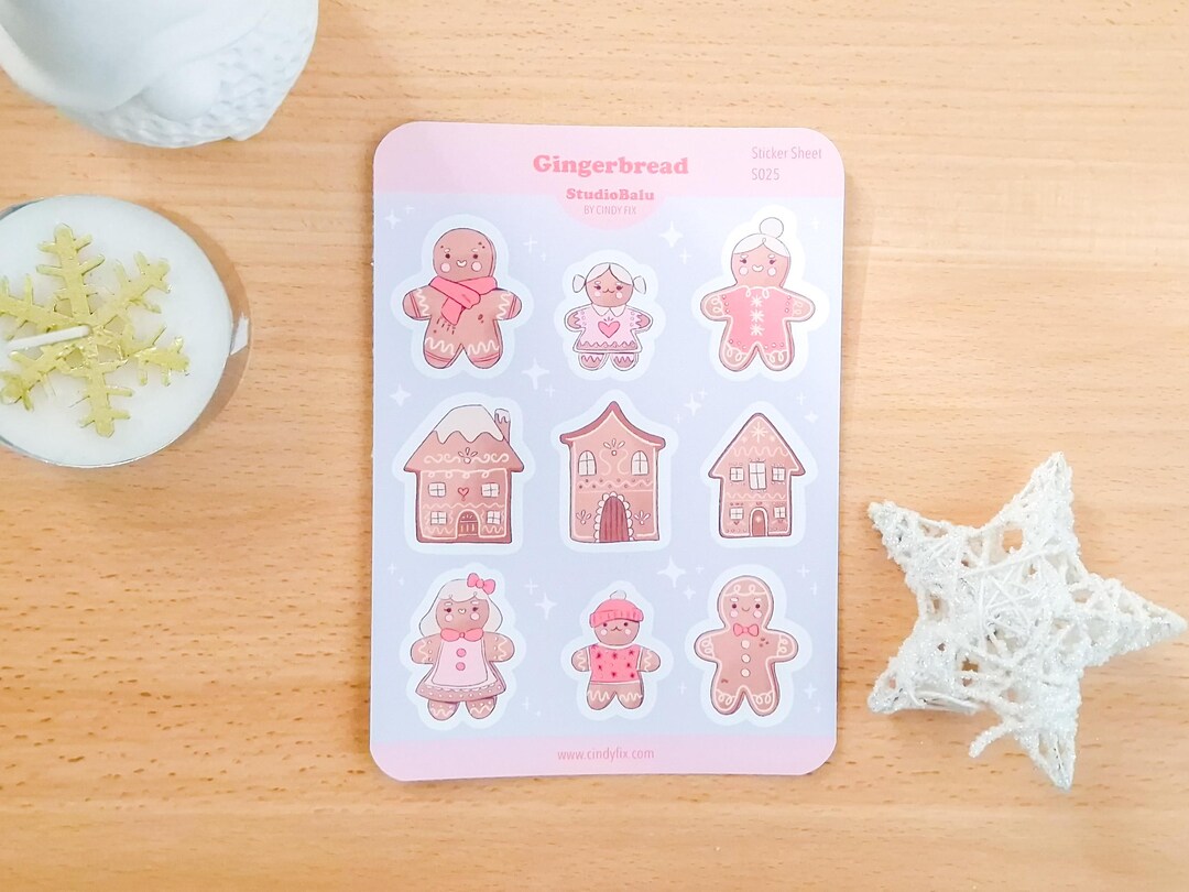 Gingerbread Sticker Craft Gingerbread - Sticker Sheet, Weihnachtsillustration, Kawaii, Digital ...