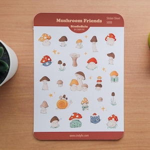 Foglio di adesivi - Funghi (1 pezzo), Illustrazione di funghi, Kawaii, Diario, Arte digitale, Adesivi, Cancelleria, Halloween