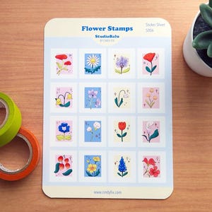 Timbri a forma di fiore - Foglio di adesivi (1 pezzo), Illustrazione, Kawaii, Bullet Journal, Journaling, Arte digitale, Adesivi primaverili, Cancelleria