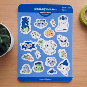 Śliczne straszne naklejki | Arkusz naklejek Spooky Season (1 sztuka), ilustracja, kawaii, dziennikarstwo, sztuka cyfrowa, artykuły papiernicze, Halloween, duch