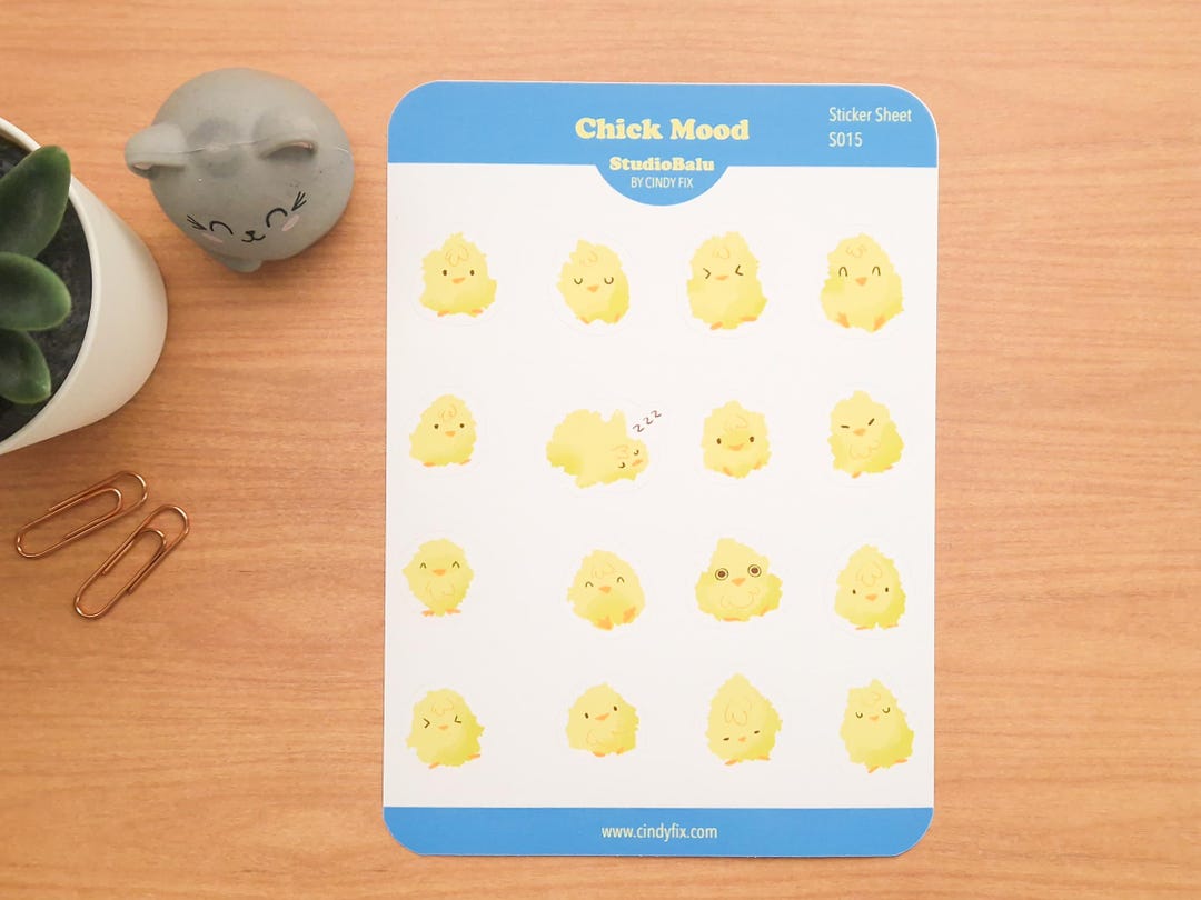 Spring Chick Mood Check In Good Mood Chick - Spring Sticker Sheet (1 Piece), Illustration, Kawaii ...