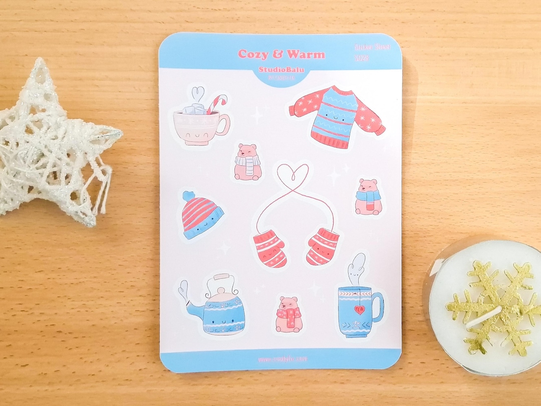 Cozy & Warm Sticker Sheet – Cute Kawaii Winter Stickers | Sweet Gift ...