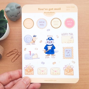 Hoja de pegatinas "Tienes un correo" (1 unidad), Ilustración, Kawaii, Pegatinas de diario, Amigo por correspondencia, Correo postal, Papelería, Álbum de recortes