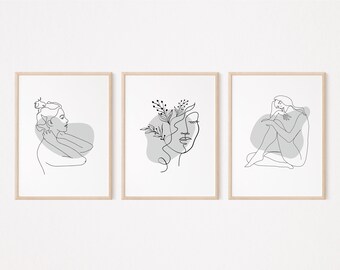 Boho Woman Face Prints Set of 3, Mid Century Prints, Woman Line Art, Modern Home Art, Boho Wall Decor, Abstract Art, Boho Art