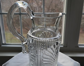 Antique Hand Blown Hand Cut Heavyweight Glass Pitcher