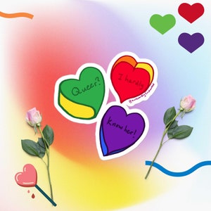 Queer Pride Valentines Hearts Pegatinas sin burbujas