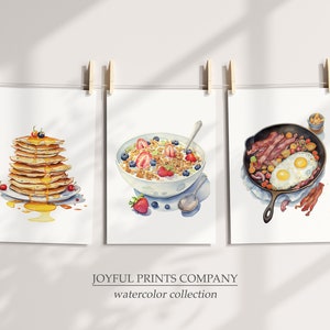 Kitchen Art Print Watercolor Breakfast Food Digital Art Print Pancakes Art Print Cereal Art Print Bacon Art Print Eggs Art Print