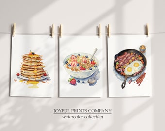 Kitchen Art Print Watercolor Breakfast Food Digital Art Print Pancakes Art Print Cereal Art Print Bacon Art Print Eggs Art Print