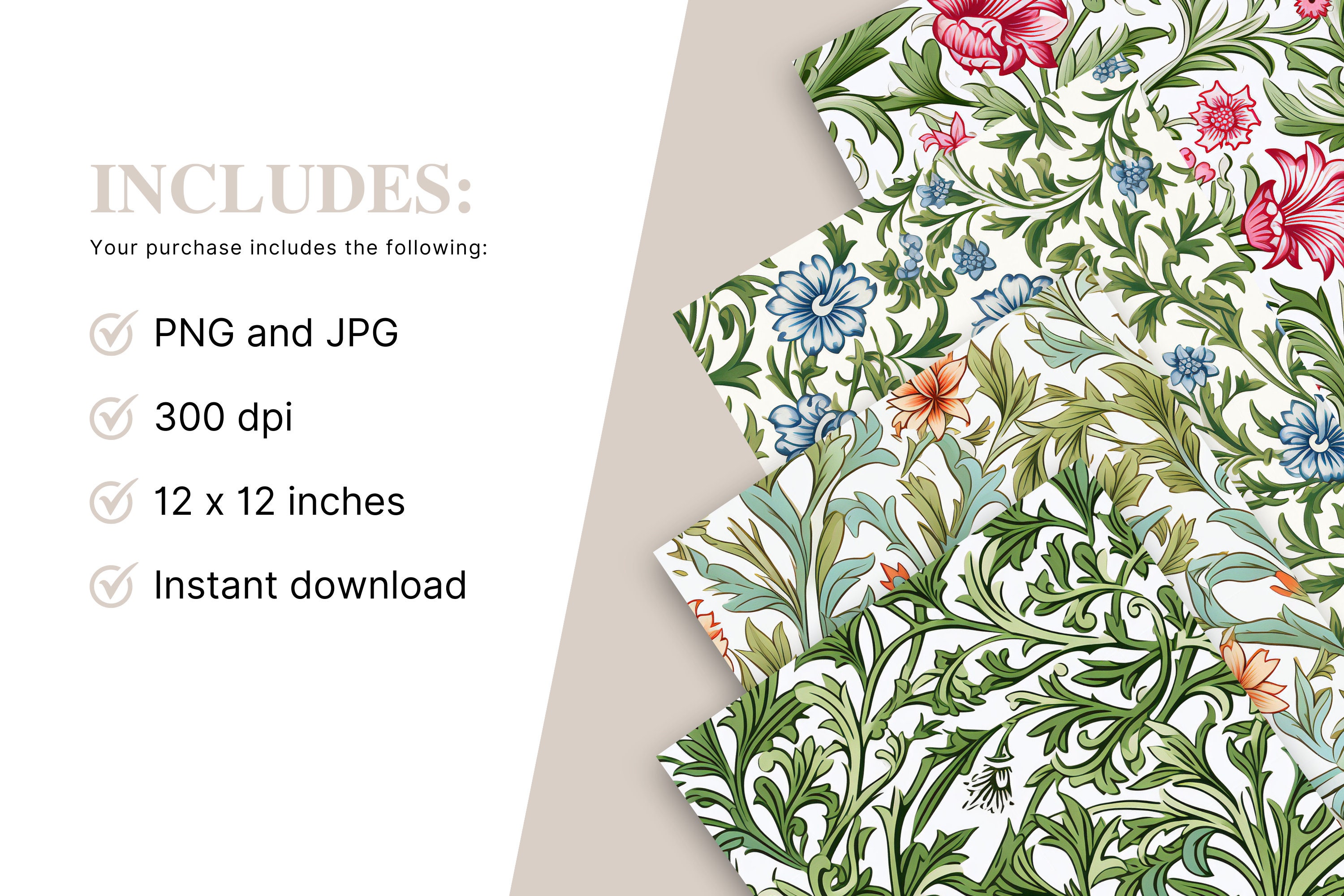 Set of 6 Digital Seamless Paper Textures | Cute Intricate Floral Flower ...
